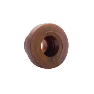 Brown donut-shaped rubber bushing with a hollow center viewed from the side